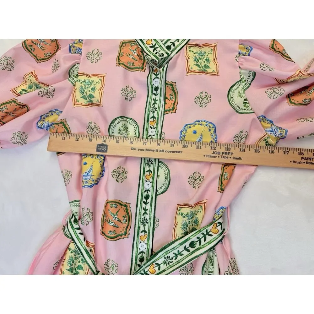 Sunday Up Linen Blend Shirt Dress Women’s Sz S Puff Sleeve Tie Waist Midi - Picture 9 of 11